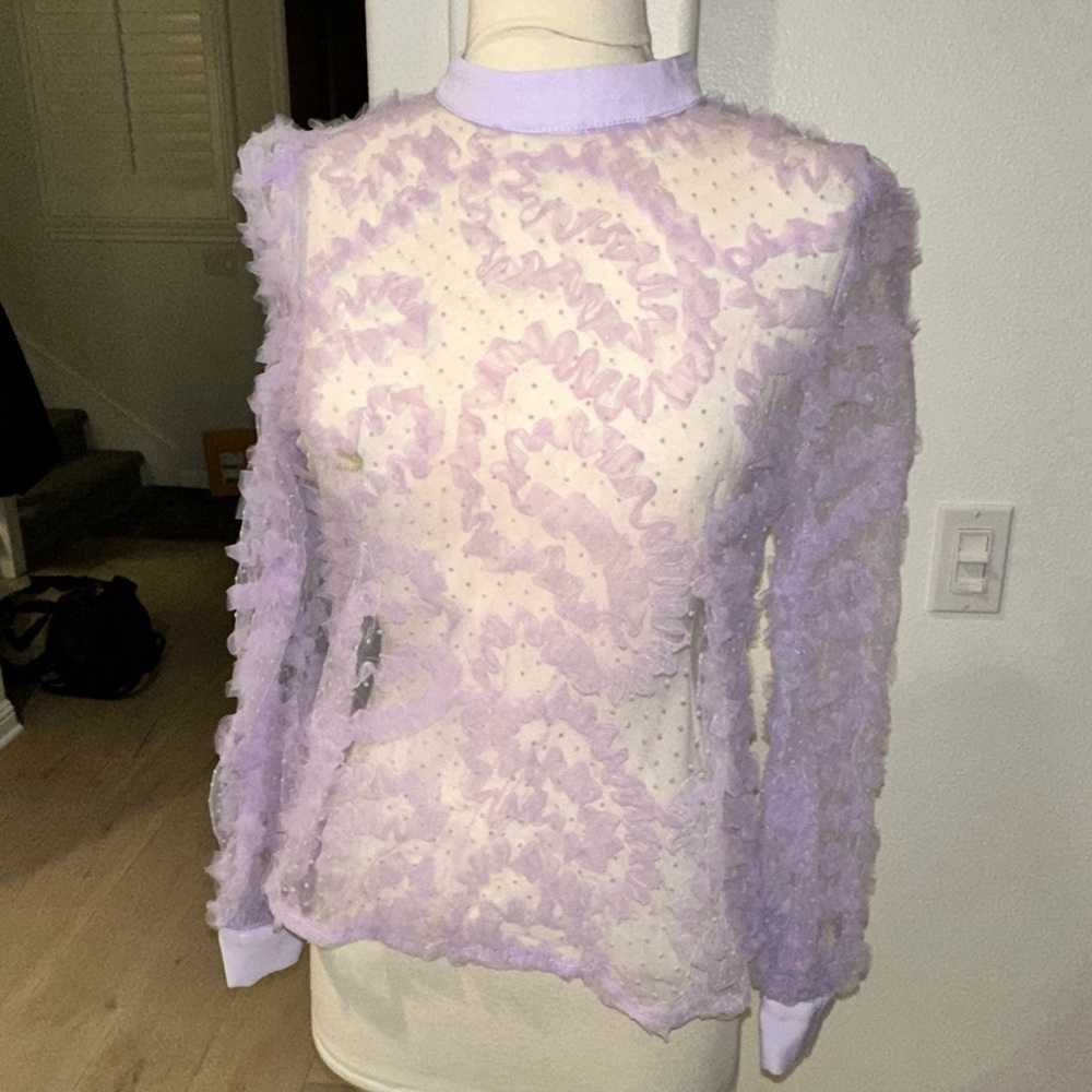 SHEIN Lavender Sheer Ruffle Blouse
